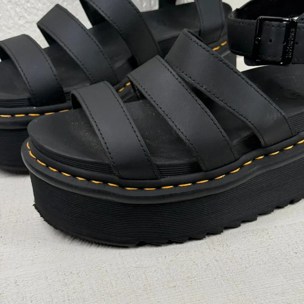 Dr. Martens Blaire Quad Platform Gladiator Sandals Black Hydro Leather Size 9 - Picture 3 of 13